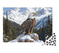 Puzzle da 1000 pezzi "Aquila Calva sulla Montagna", raffigurante un'aquila calva su una roccia innevata. Gioco educativo per adulti, decorazione per la casa, Dimensioni: 70x50 cm.