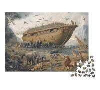 Puzzle da 1000 pezzi "Arca di Noè - Scena del Diluvio" con dipinto vintage dell'Arca di Noè. Per adulti dai 12 anni in su. Gioco educativo. Bellissima decorazione. 52x38 cm