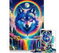 Puzzle da 1000 pezzi "Arcobaleno Lupo Cascata Fantasy" per adolescenti Puzzle che migliora la memoria, rilassante e compatto, ideale come regalo festivo (50x75cm)