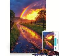 Puzzle da 1000 pezzi "Arcobaleno su una strada di campagna bagnata" per adulti, giocattolo intelligente, divertimento per tutta la famiglia, taglio preciso, opera d'arte (38x26cm)
