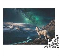Puzzle da 1000 pezzi "Arctic Wolf Mountain" con l'aurora boreale e il lupo solitario. Per adulti dai 12 anni in su. decorazione per la casa, sfida di alta difficoltà, ideale per,70x50 cm.
