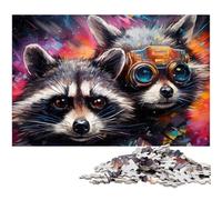Puzzle da 1000 pezzi Art Fantasy Raccoon in cartone, relax e sfida, decorazione colorata per la casa, amici 26X38CM/10,23x14,96 pollici