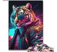 Puzzle da 1000 pezzi astratto psichedelico tigre per adulti, dimensioni 50x75cm, perfetto come decorazione per la casa o l'ufficio, ideale come regalo di Natale.