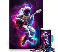 Puzzle da 1000 pezzi Astronauta al neon che suona la chitarra per adulti e ragazzi, gioco di logica, relax, taglio di precisione, (50x75cm)