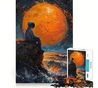 Puzzle da 1000 pezzi: Astronauta che contempla un oceano infuocato Opera d'arte con tagli precisi Rompicapo,regalo divertente per il tempo libero,decorazione natalizia da appendere al muro (50x75cm)