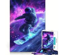 Puzzle da 1000 pezzi "Astronauta che fa surf nello spazio",opera d'arte con tagli precisi,rompicapo,regalo divertente per il tempo libero,decorazione natalizia da appendere al muro (38x26cm)