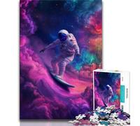Puzzle da 1000 pezzi "Astronauta che fa surf" per adulti e ragazzi, gioco per famiglie, antistress, sfida difficile, collezione di artisti, belle arti (50x75cm)
