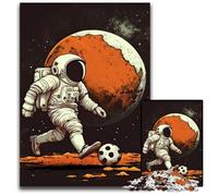 Puzzle da 1000 pezzi "Astronauta che gioca a calcio" per adulti, puzzle in legno per adulti, gioco interattivo per famiglie, regalo artigianale con opere d'arte colorate, 50x75CM/19,68x29,52 pollici