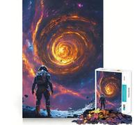Puzzle da 1000 pezzi: Astronauta che osserva un buco nero cosmico,Notte stellata,Vortice,Van Gogh,Taglio liscio,Gioco di logica,Regalo,Momento di relax,Opera d'arte natalizia (38x52cm)