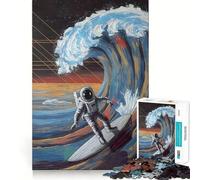 Puzzle da 1000 pezzi: Astronauta che surfa su un'onda cosmica Opera d'arte con tagli precisi Rompicapo,regalo divertente per il tempo libero,decorazione natalizia da appendere al muro (38x52cm)