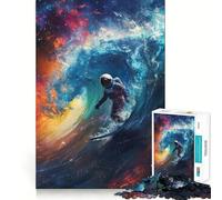 Puzzle da 1000 pezzi Astronauta Cosmico Surf Accurato Gioco di assemblaggio Divertimento cognitivo Divertimento a tempo lento Gioco artistico di compleanno (38x26cm)