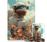 Puzzle da 1000 pezzi "Astronauta in un campo di fiori" con bordi sottili,gioco di logica e svago,ideale come regalo di compleanno (38x26cm)