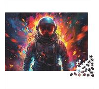 Puzzle da 1000 pezzi "Astronauta nel fuoco" con ritratto di astronauta in fiamme al neon, ideale per giochi educativi per adulti, decorazione per la casa,sfida di alta difficoltà,ideale per 70x50 cm.