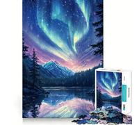 Puzzle da 1000 pezzi Aurora Boreale Montagna Lago Taglio liscio Gioco di logica Regalo Relax Tempo di gioco Opera d'arte natalizia (38x26cm)