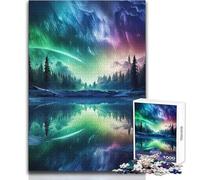 Puzzle da 1000 pezzi - Aurora boreale Montagne Calma Piacevole Tempo libero Divertimento Stretto Senza Cuciture Precisione Giocattolo Dimensioni 38x52cm