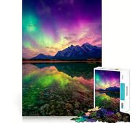 Puzzle da 1000 pezzi: Aurora boreale su lago di montagna Opera d'arte con tagli precisi Rompicapo,regalo,divertimento per il tempo libero,decorazione natalizia da appendere al muro (38x52cm)