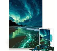 Puzzle da 1000 pezzi Aurora Boreale su una spiaggia tranquilla Decorazione elegante Gioco per la mente Regalo Gioco rilassante Regalo di compleanno artistico (38x52cm)