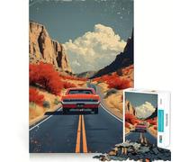 Puzzle da 1000 pezzi "Auto d'epoca su strada" divertente attività di allenamento mentale,incastro perfetto,senza spazi vuoti,ideale per rafforzare i legami affettivi (38x52cm)