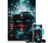 Puzzle da 1000 pezzi "Auto retrò in città al neon" per adulti, ideale per rafforzare la memoria, alleviare lo stress e creare un'atmosfera piacevole Perfetto per il compleanno (38x52cm)