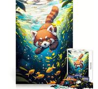 Puzzle da 1000 pezzi Avventura sottomarina del panda rosso per ragazzi, un gioco rilassante e distensivo, con bordi precisi (38x52cm)