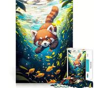 Puzzle da 1000 pezzi Avventura sottomarina del panda rosso per ragazzi, un gioco rilassante e distensivo, con bordi precisi (50x75cm)