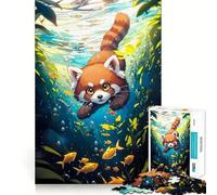 Puzzle da 1000 pezzi Avventura sottomarina del panda rosso per ragazzi, un gioco rilassante e distensivo, con bordi precisi (38x52cm)