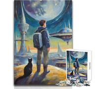 Puzzle da 1000 pezzi "Avventura spaziale con un gatto" per adolescenti, gioco di sviluppo del pensiero logico, ottimo regalo per momenti significativi, dimensioni 38x26cm