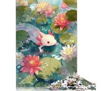 Puzzle da 1000 pezzi Axolotl in uno stagno di ninfee per adulti Puzzle in legno per adulti Adolescenti Uomo Donna Regalo 1000 pezzi (75x50 cm)