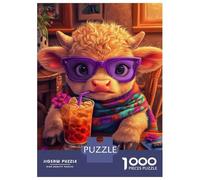Puzzle Da 1000 Pezzi Baby Highland Cow with Sunglasses Puzzle Per Adulti Gioco Pratico Sfida Difficile Interazione Genitore-figlio 52x38cm/1000pcs