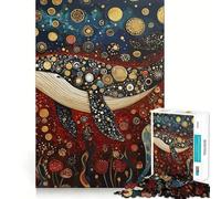 Puzzle da 1000 pezzi Balena blu in un oceano dorato e stellato Gioco di squadra accurato e divertente,stimola la mente,ideale per momenti di relax e come decorazione natalizia 38x52cm