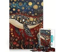 Puzzle da 1000 pezzi Balena blu in un oceano dorato e stellato Gioco di squadra accurato e divertente,stimola la mente,ideale per momenti di relax e come decorazione natalizia 50x75cm