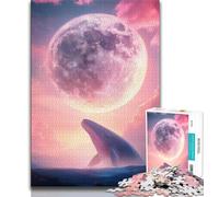 Puzzle da 1000 pezzi "Balena sotto la luna rosa" per adulti e adolescenti, sfida difficile antistress, migliora l'amore tra coppie, 38x26cm
