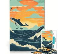 Puzzle da 1000 pezzi "Balene al tramonto" per ragazzi,stimolante per la mente,ad incastro perfetto,senza spazi vuoti,ideale per attività di gruppo rilassanti in casa (50x75cm)