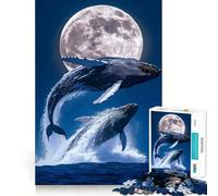 Puzzle da 1000 pezzi "Balene che emergono al chiaro di luna" gioco di concentrazione,precisione di taglio,hobby affascinante per i momenti di svago (38x52cm)