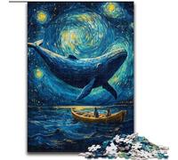 Puzzle da 1000 pezzi "Balene nel cielo notturno" in legno,idea regalo per le feste,opera d'arte umoristica,opera d'arte dettagliata,50X75cm,ideale come regalo di compleanno,festa,Natale,Halloween