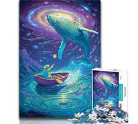 Puzzle da 1000 pezzi "Balene nello spazio" per adolescenti, antistress per ammazzare il tempo durante le vacanze, con poster abbinato e foglio di quiz (75x50cm)