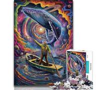 Puzzle da 1000 pezzi "Balene nello spazio" per adolescenti, regalo per ammazzare il tempo durante le vacanze, con pezzi completamente interconnessi e di forma casuale, 38x26cm
