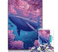 Puzzle da 1000 pezzi "Balene sotto i ciliegi in fiore" per adulti, gioco per famiglie, antistress, sfida difficile, collezione di artisti, belle arti (38x26cm)