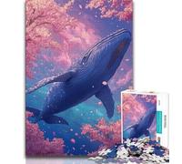 Puzzle da 1000 pezzi "Balene sotto i ciliegi in fiore" per adulti, gioco per famiglie, antistress, sfida difficile, collezione di artisti, belle arti (50x75cm)