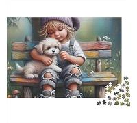 Puzzle da 1000 pezzi "Bambino che abbraccia un cucciolo" Ragazzo che abbraccia un cucciolo su una panchina Adulti dai 12 anni in su Gioco educativo Decorazione per la casa Difficile Sfida70x50cm