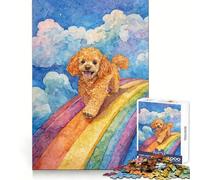 Puzzle da 1000 pezzi "Barboncino sul Ponte dell'Arcobaleno" per adulti, gioco di logica e svago, bordi lisci, regalo stagionale (50x75cm)