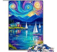 Puzzle da 1000 pezzi "Barca a vela sotto il cielo notturno" per adolescenti, interessante gioco di interazione genitore-figlio per ridurre lo stress (dimensioni 26x38cm)