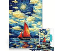 Puzzle da 1000 pezzi "Barca a vela sotto un cielo vorticoso" per adulti, ideale per rafforzare la memoria, per il divertimento di gruppo, con bordi puliti ed elegante (38x52cm)