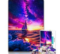 Puzzle da 1000 pezzi "Barca a vela sul mare sotto la galassia" per adulti e ragazzi, difficile da completare ma divertente e umoristico, con poster abbinato e foglio di quiz (75x50cm)