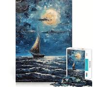 Puzzle da 1000 pezzi "Barca al chiaro di luna",pezzi a incastro preciso,gioco divertente e rilassante,ideale per decorazioni natalizie 38x26cm
