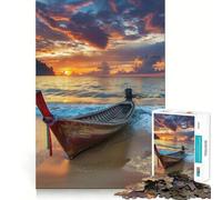 Puzzle da 1000 pezzi "Barca da pesca thailandese sulla spiaggia" per adolescenti, gioco per allenare la mente, evasione rilassante, arte da assemblare, regalo premuroso 38x52cm