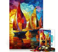 Puzzle da 1000 pezzi "Barche a vela al tramonto" per adulti, gioco di logica fine, per il tempo libero, con bordi definiti, oggetto da collezione (50x75cm)