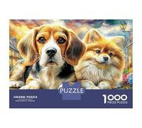 Puzzle da 1000 pezzi "Beagle in Town" Due Beagle in una terra fantastica per giochi educativi per adulti. Bellissima decorazione. Difficile e stimolante. per uomini e donne. 38x26 cm.