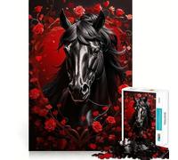 Puzzle da 1000 pezzi "Bellezza nera tra rose rosse" Decorazione elegante e stimolante per la mente,ideale per momenti di relax e divertimento,regalo di Natale (50x75cm)