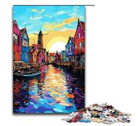 Puzzle da 1000 pezzi bellissima città del mulino a vento puzzle in legno per bambini interazione genitori-figli 1000 pezzi (75x50 cm)